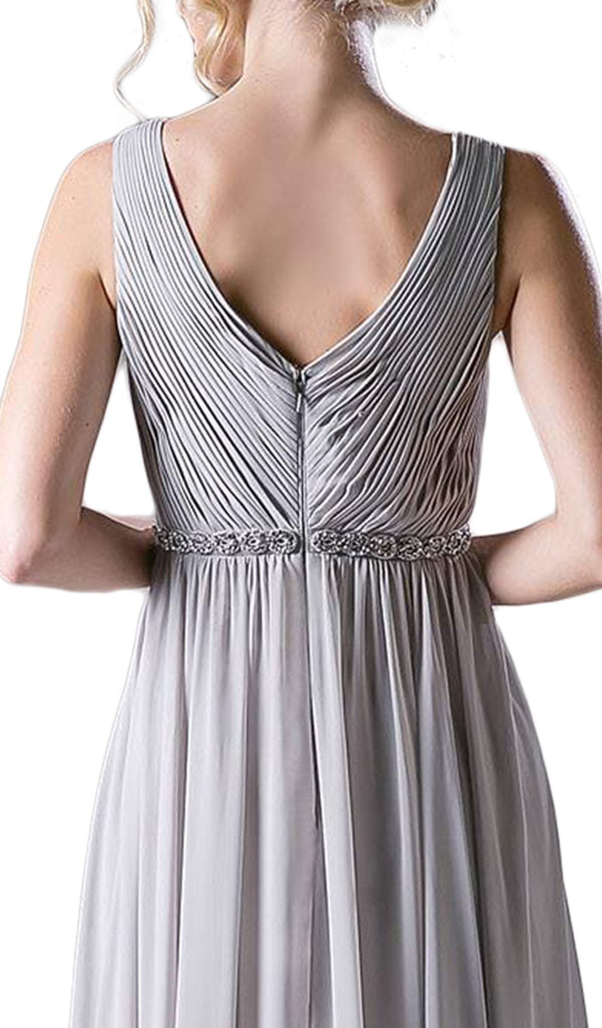 Cinderella Divine - Embellished Surplice Pleated V-neck A-line Dress - view 5