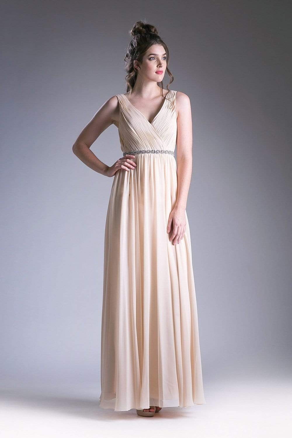 Cinderella Divine - Embellished Surplice Pleated V-neck A-line Dress - view 6