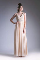 Cinderella Divine - Embellished Surplice Pleated V-neck A-line Dress - view 6