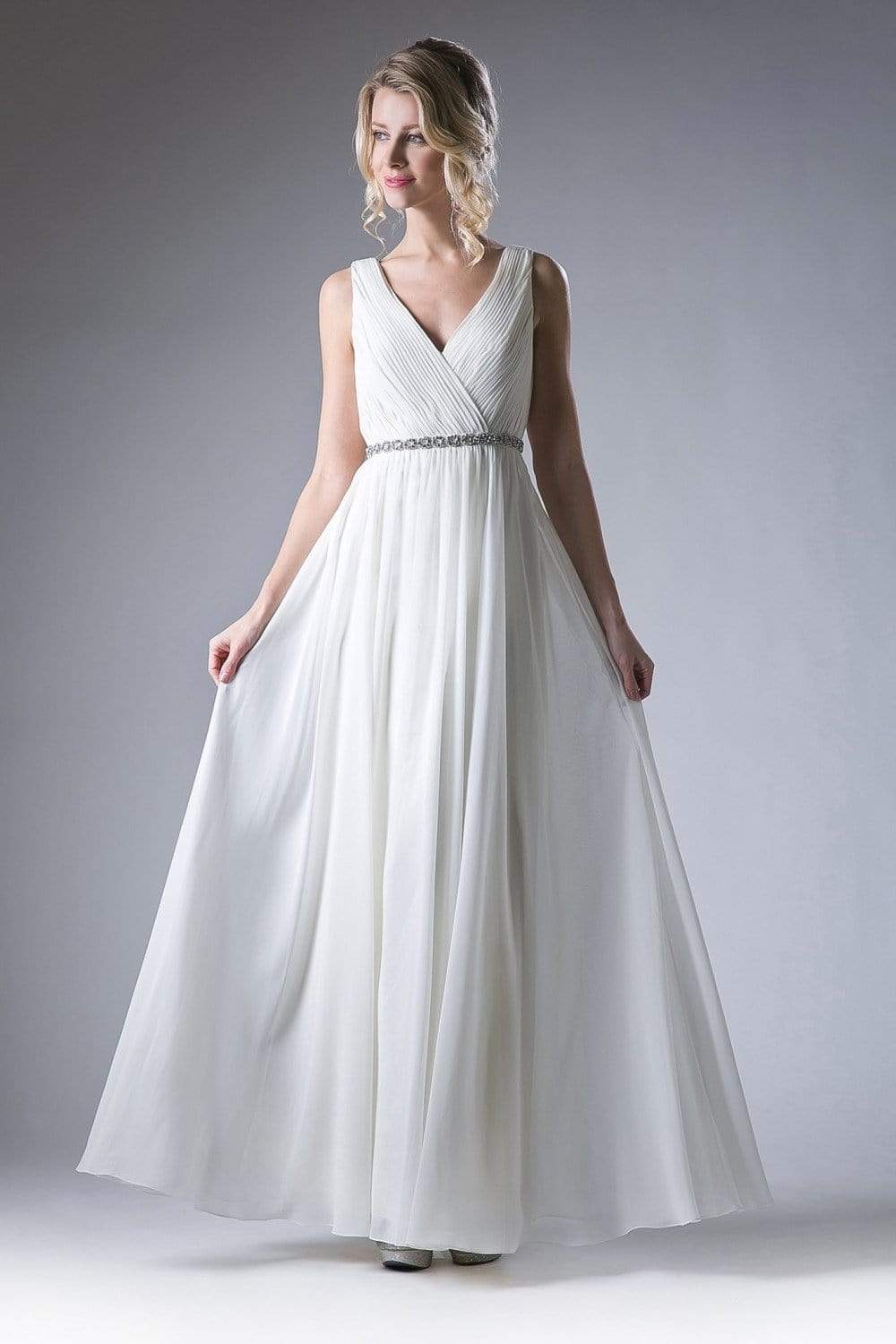 Cinderella Divine - Embellished Surplice Pleated V-neck A-line Dress - detail view