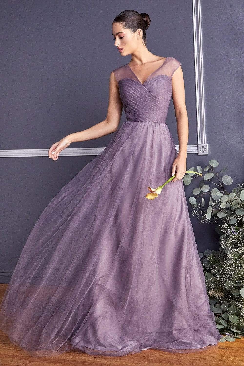 Cinderella Divine - ET320 Sleeveless Pleated Top A-Line Gown - detail view