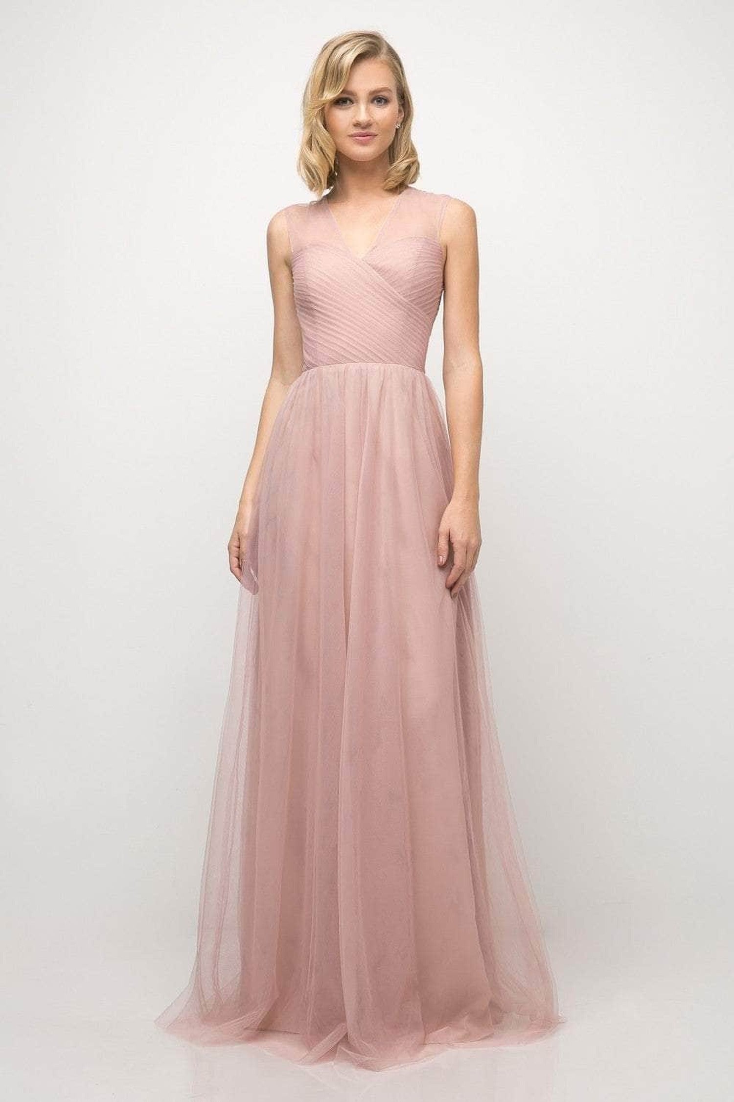 Cinderella Divine - ET320 Sleeveless Pleated Top Tulle A Line Gown