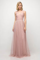 Cinderella Divine - ET320 Sleeveless Pleated Top Tulle A Line Gown
