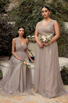 Cinderella Divine - ET320 Sleeveless Pleated Tulle A Line Gown - Silhouette Dresses