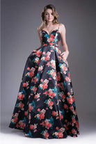 Cinderella Divine - Floral Sweetheart Pleated Evening Gown - designer evening gown at Silhouette Dresses