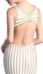 Cinderella Divine - Gold Beaded V-neck Sheath Prom Dress - back view