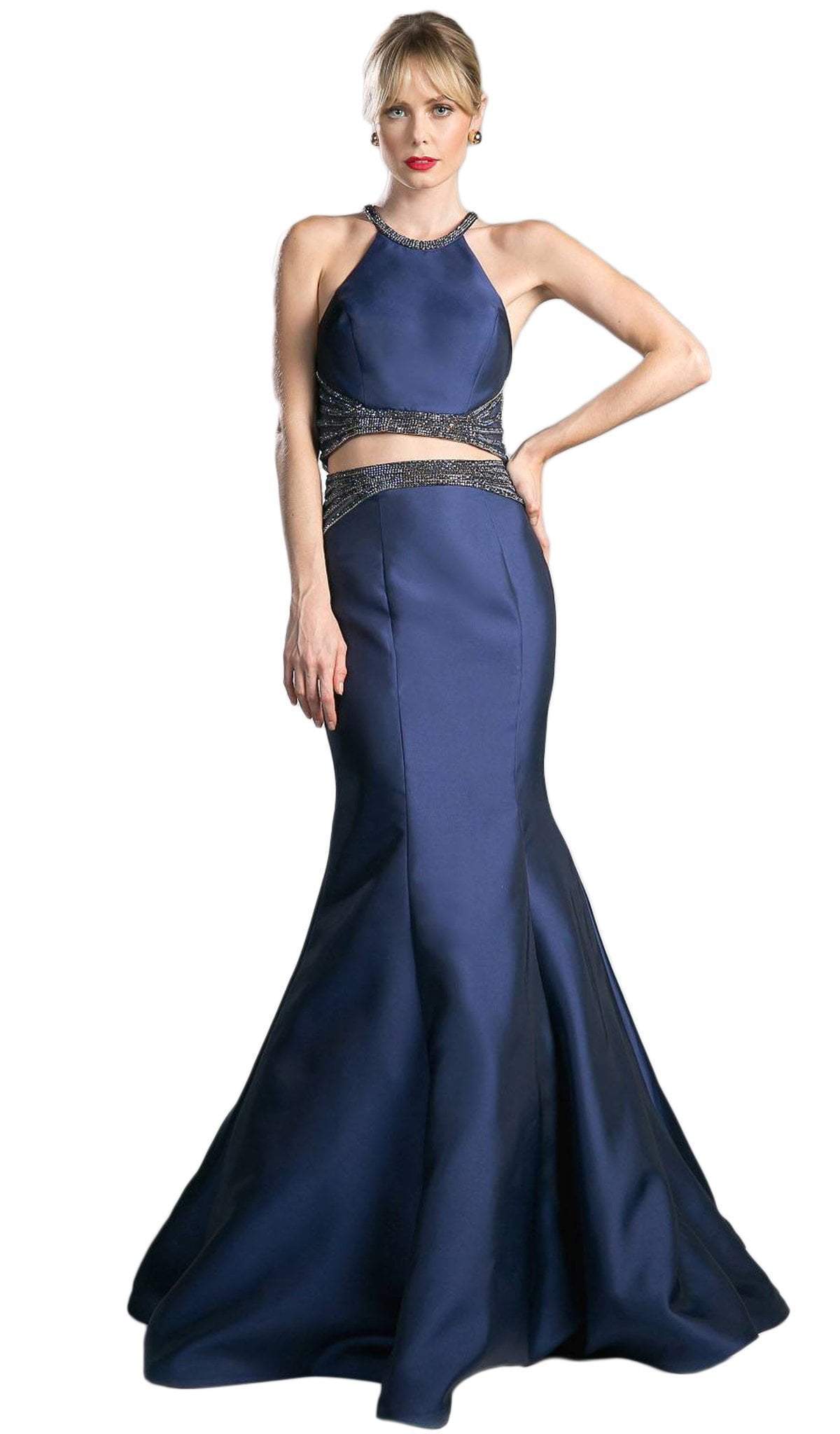 Cinderella Divine - Halter Neck Beaded Two-Piece Mermaid Evening Gown - designer evening gown at Silhouette Dresses