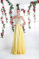 Cinderella Divine - High Halter Pearl Adorned Bodice Chiffon Gown - designer bridesmaid dress at Silhouette Dresses