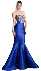 Cinderella Divine - HW06 Floral Embellished Strapless Mermaid Evening Gown - Silhouette Dresses