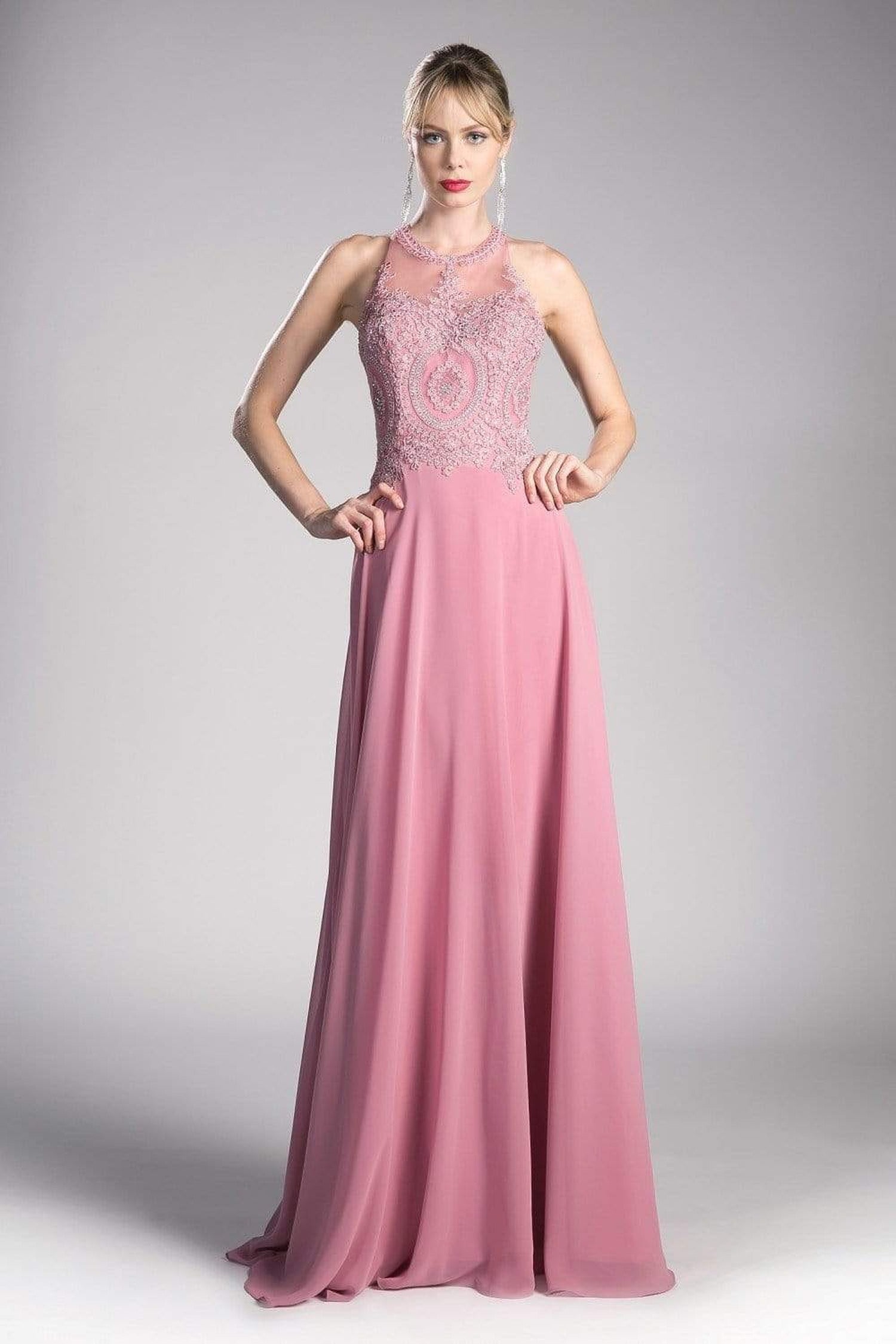 Cinderella Divine - Illusion Jewel Tonal Appliqued Long Evening Gown