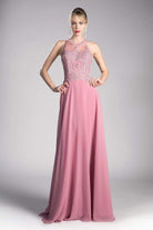 Cinderella Divine - Illusion Jewel Tonal Appliqued Long Evening Gown