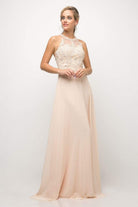 Cinderella Divine - Illusion Jewel Tonal Appliqued Long Evening Gown - view 4