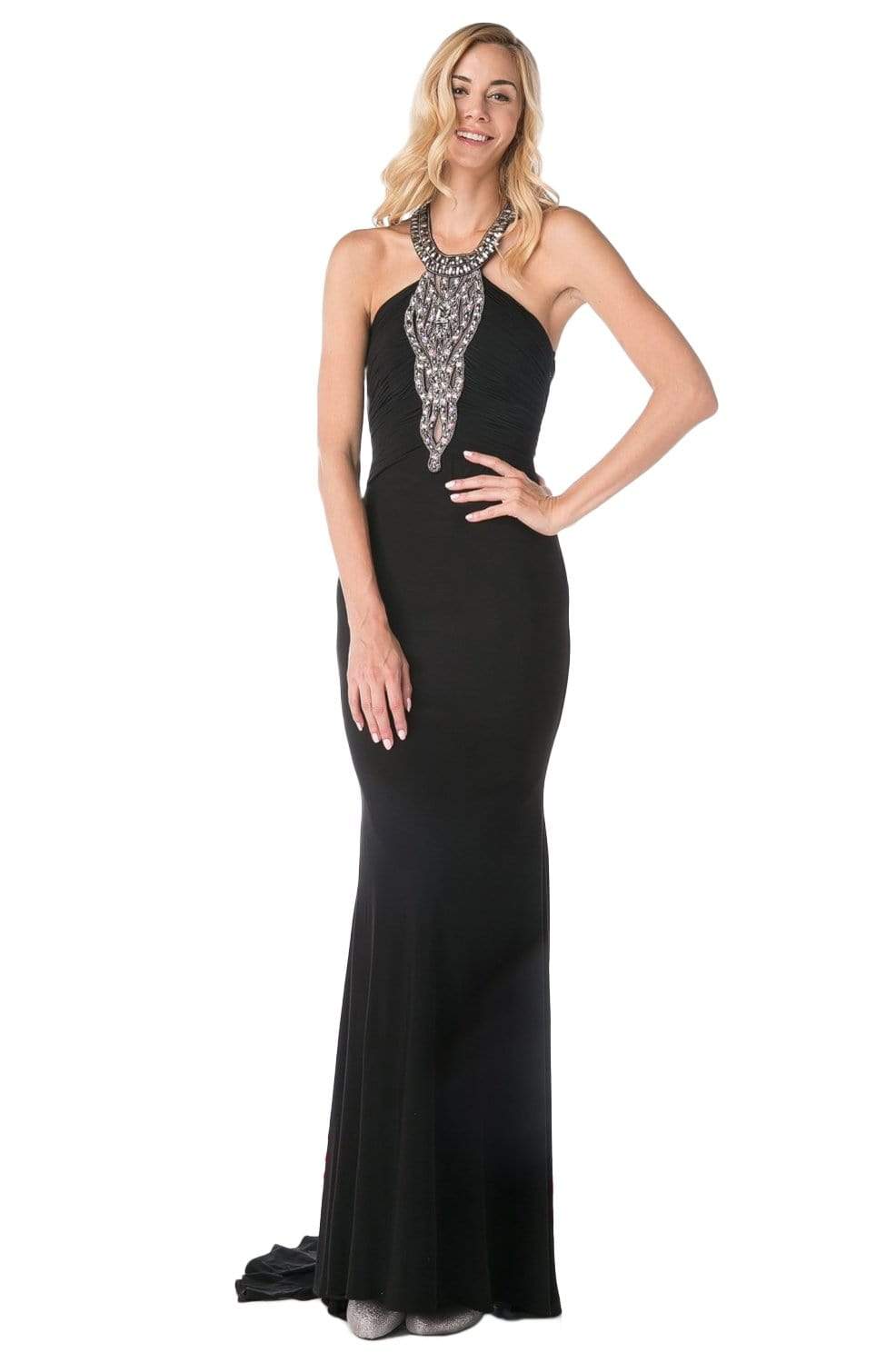 Cinderella Divine - J727 Beaded Halter Sateen Trumpet Dress - designer evening gown at Silhouette Dresses