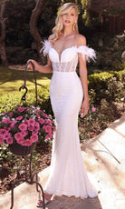 Cinderella Divine J824W - Feathered Off-Shoulder Wedding Dress - detail view
