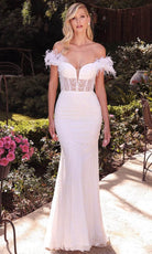 Cinderella Divine J824W - Feathered Off-Shoulder Wedding Dress - designer wedding dress at Silhouette Dresses