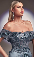 Cinderella Divine J832 - Off-Shoulder Appliques Evening Gown