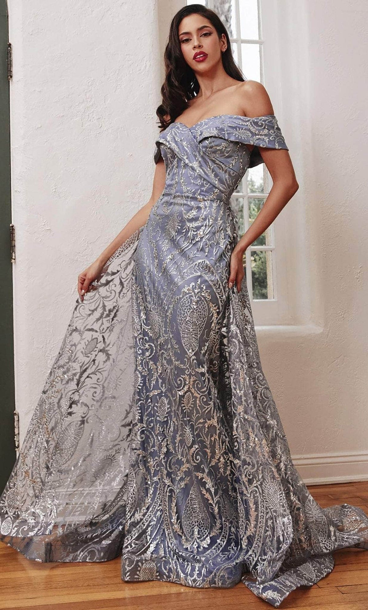 Cinderella Divine J836 - Tulle Off-Shoulder Evening Gown