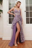 Cinderella Divine J847 - Glitter V-Neck Prom Dress