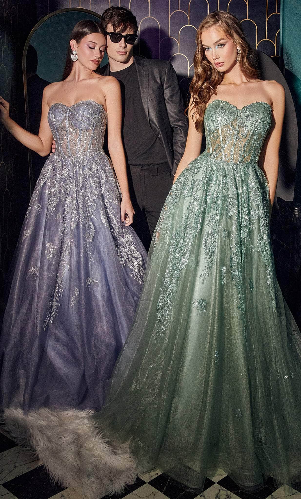Cinderella Divine J852 - Glitter Print Sweetheart Prom Dress - view 7