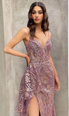 Cinderella Divine J856 - High Slit Gown with Glitter Print