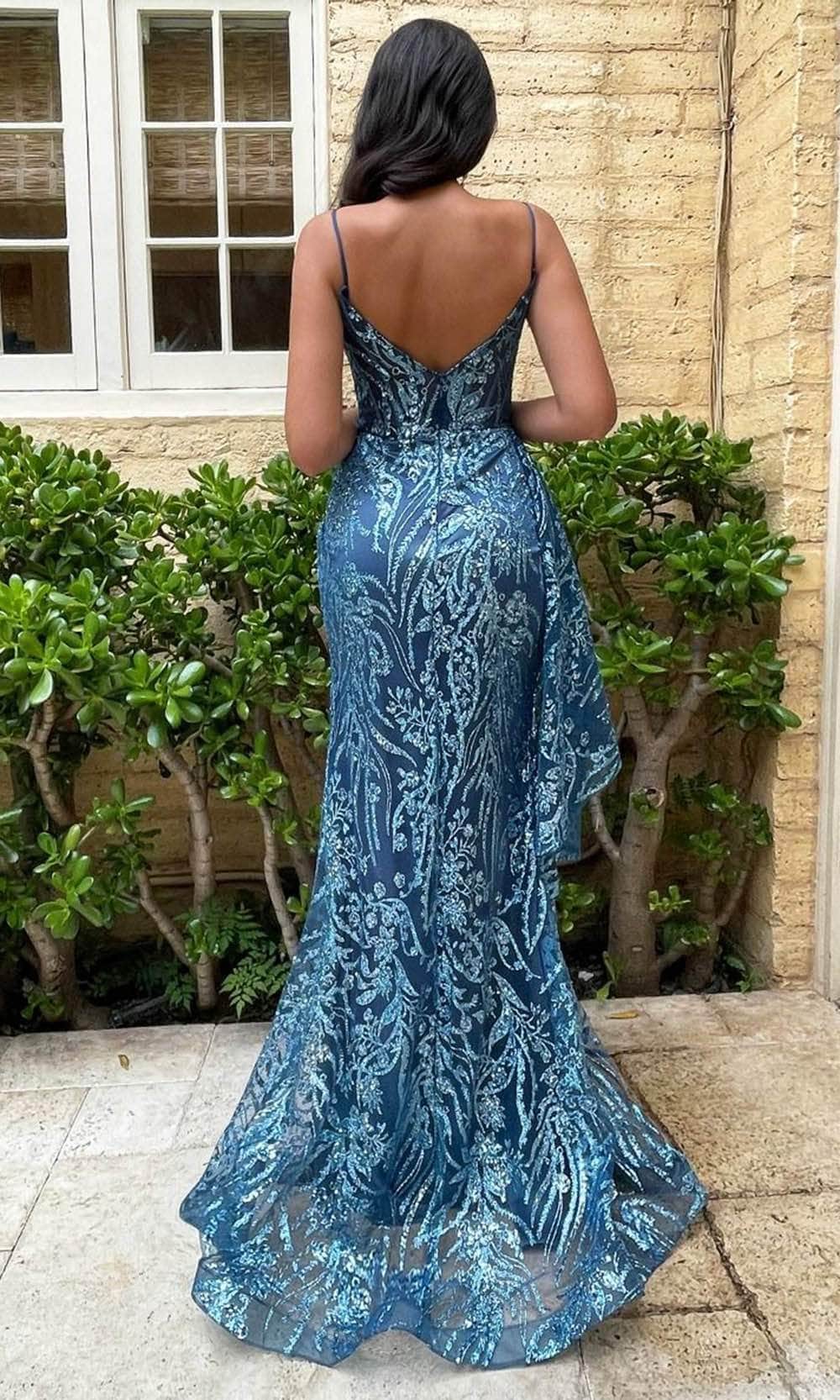 Cinderella Divine J856 - High Slit Gown with Glitter Print - view 4