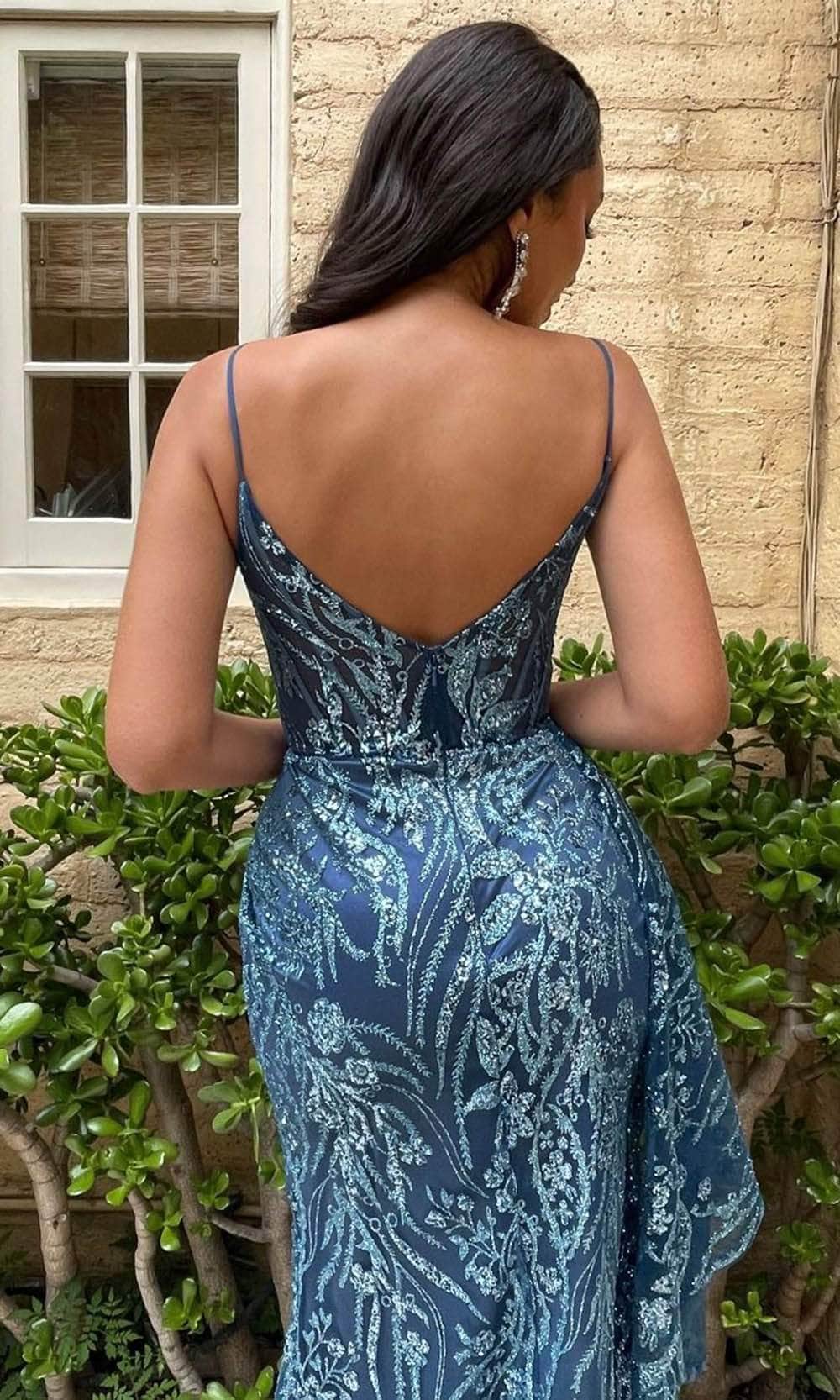 Cinderella Divine J856 - High Slit Gown with Glitter Print - view 6
