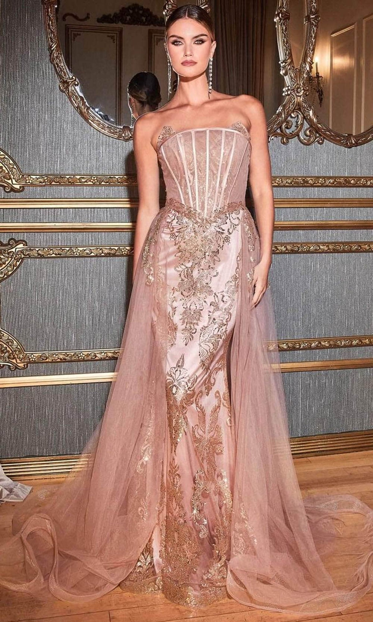 Cinderella Divine J858 - Off-Shoulder Sheath Dress with Embroidery