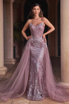 Cinderella Divine J858 - Off-Shoulder Sheath Dress with Embroidery - back view