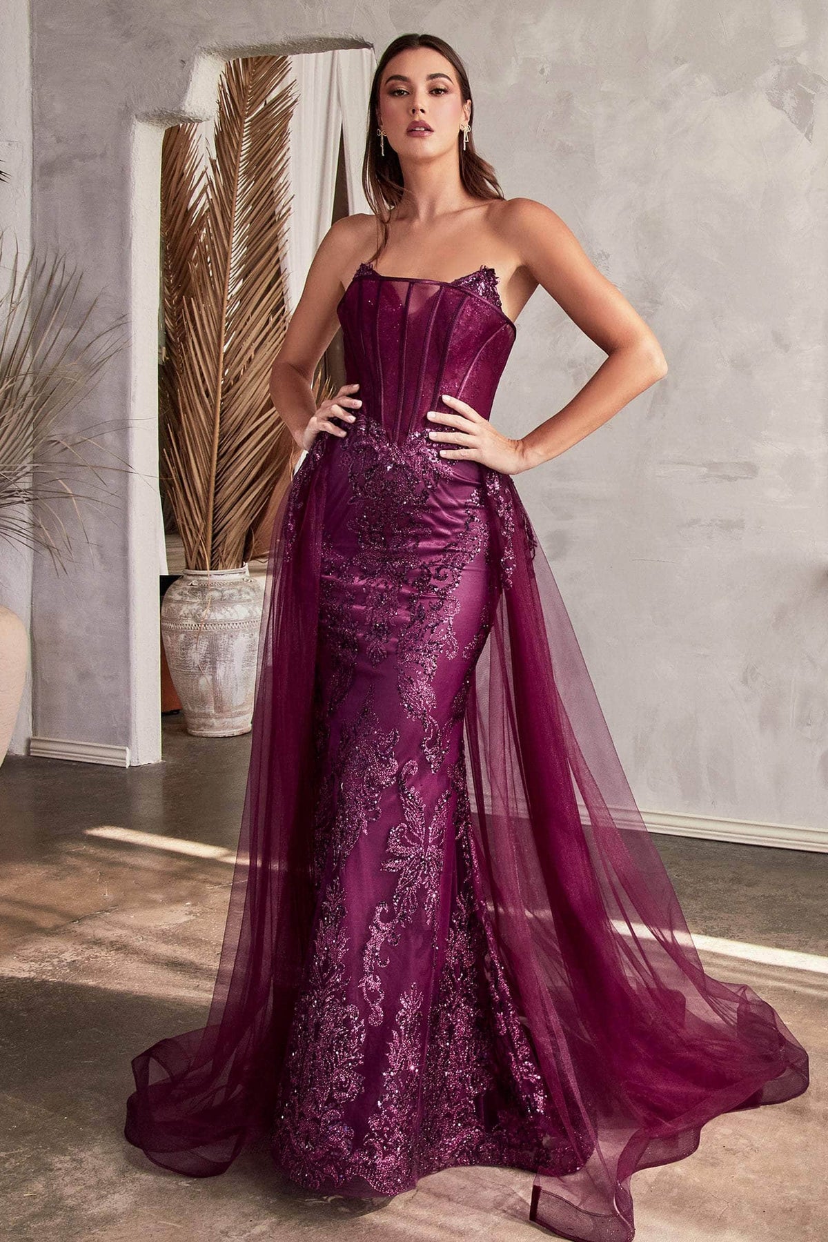 Cinderella Divine J858 - Off-Shoulder Sheath Dress with Embroidery - view 5
