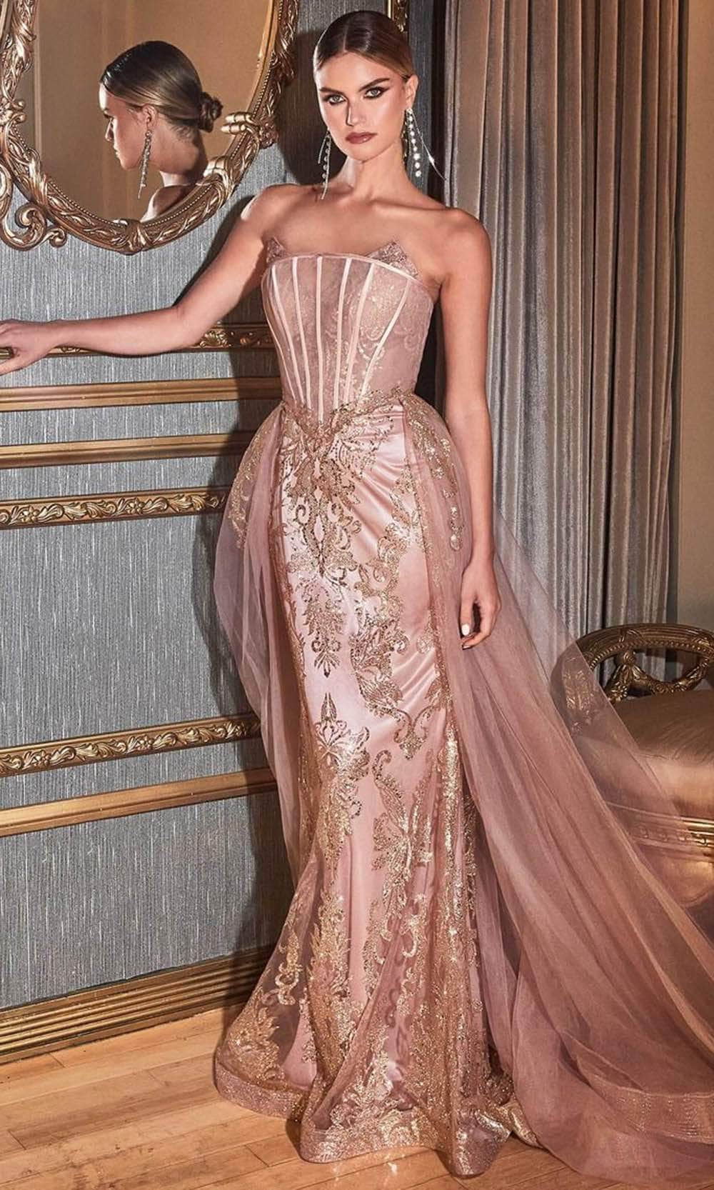 Cinderella Divine J858 - Off-Shoulder Sheath Dress with Embroidery - view 7