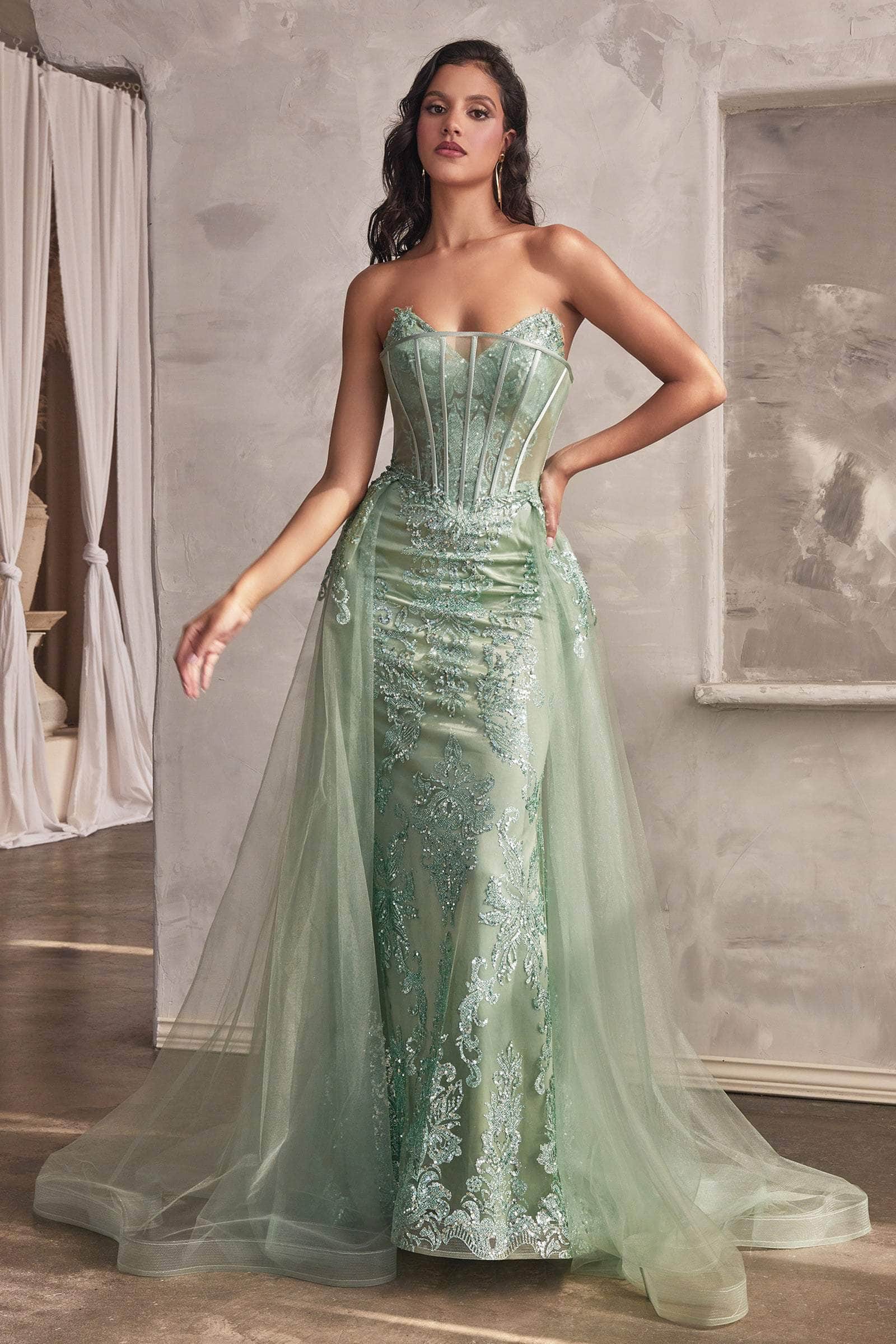 Cinderella Divine J858 - Off-Shoulder Sheath Dress with Embroidery - view 10