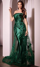 Cinderella Divine J876 - Floral Off-Shoulder Evening Gown - back view