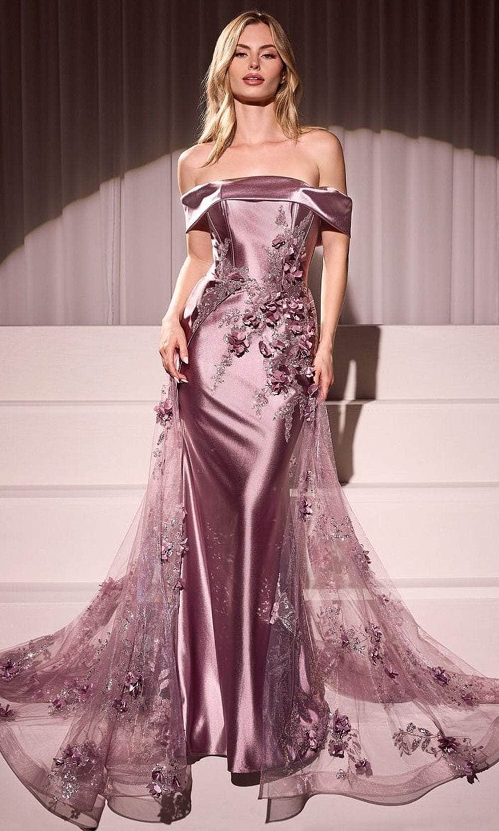 Cinderella Divine J876 - Floral Off-Shoulder Evening Gown - Silhouette Dresses
