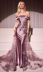 Cinderella Divine J876 - Floral Off-Shoulder Evening Gown - Silhouette Dresses