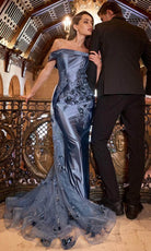 Cinderella Divine J876 - Floral Off-Shoulder Evening Gown - detail view