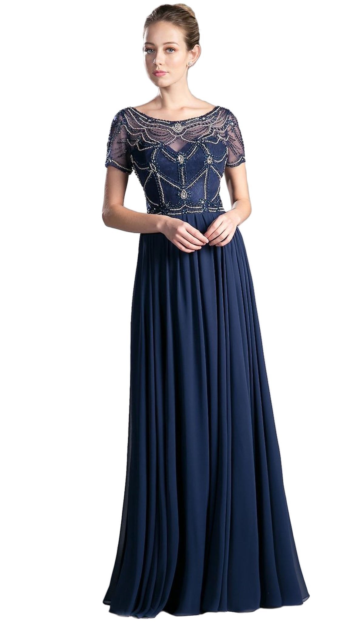 Cinderella Divine - Jewel Beaded Short Sleeve Long Gown - designer mother of the bride dress at Silhouette Dresses