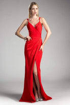Cinderella Divine - KC1850 Sleeveless Wrap Bodice Drape-Detailed Gown