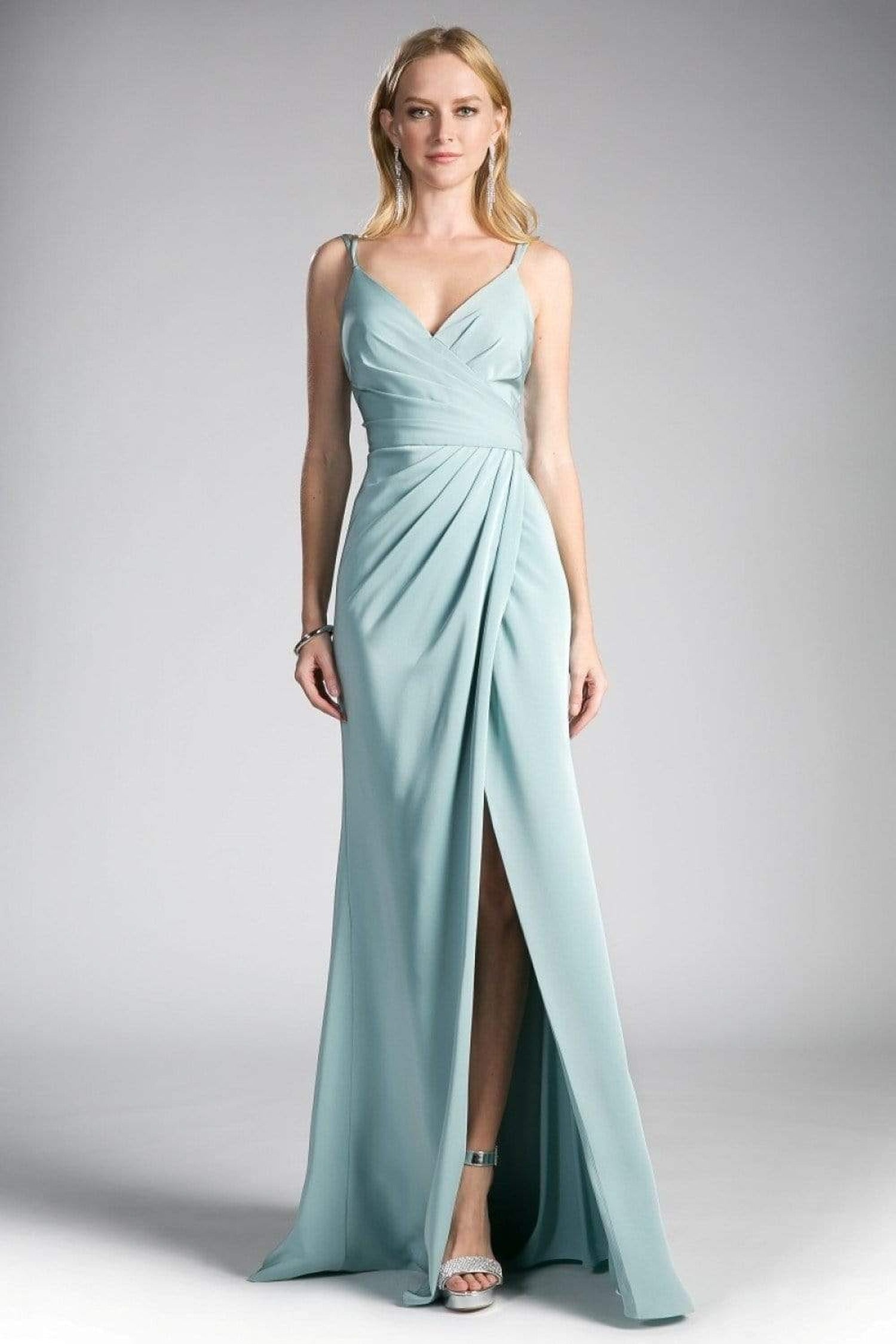 Cinderella Divine - KC1850 Sleeveless Wrap Bodice Drape-Detailed Gown