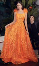 Cinderella Divine KV1076 - A-Line with Feathered Sleeveless Design Evening Dress - designer prom dress at Silhouette Dresses