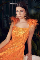 Cinderella Divine KV1076 - A-Line with Feathered Sleeveless Design Evening Dress - back view