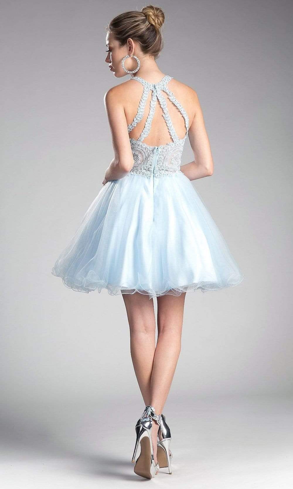 Cinderella Divine UJ0119 Lace Appliqued Strappy Back Cocktail Dress - view 10