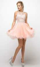 Cinderella Divine UJ0119 Lace Appliqued Strappy Back Cocktail Dress - Silhouette Dresses