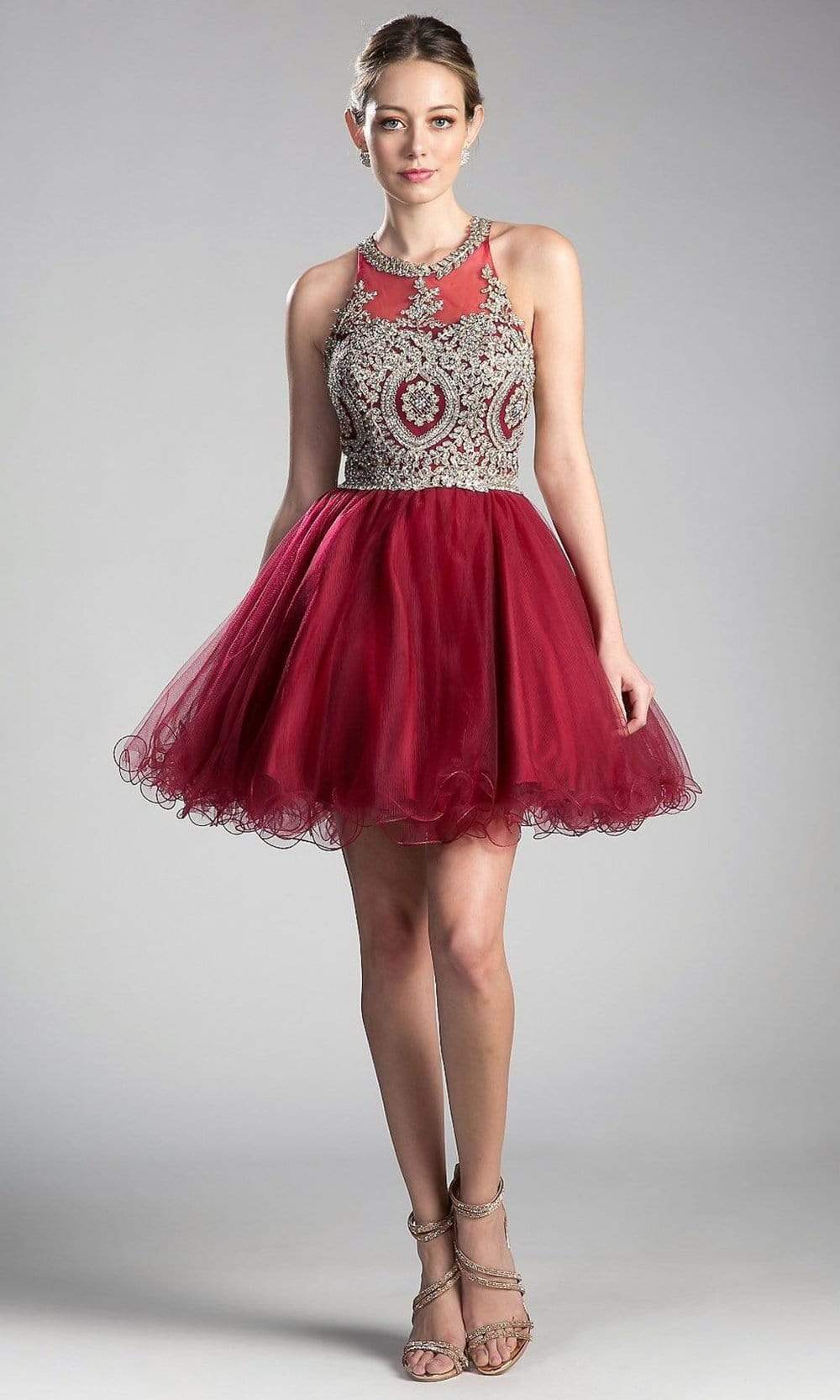 Cinderella Divine UJ0119 Lace Appliqued Strappy Back Cocktail Dress - view 9