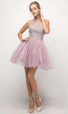 Cinderella Divine UJ0119 Lace Appliqued Strappy Back Cocktail Dress - detail view