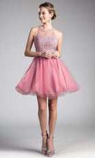 Cinderella Divine UJ0119 Lace Appliqued Strappy Back Cocktail Dress - view 13