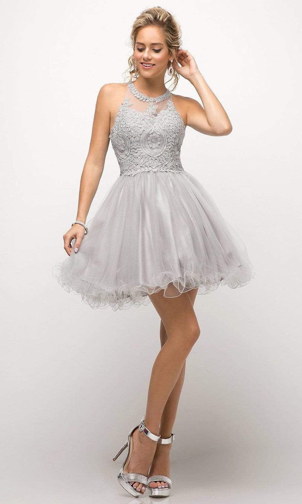 Cinderella Divine UJ0119 Lace Appliqued Strappy Back Cocktail Dress - view 11