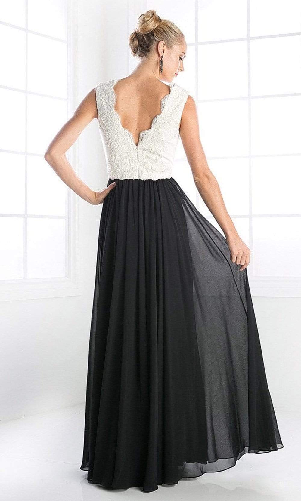 Cinderella Divine - Lace Scalloped V-neck A-line Dress - back view