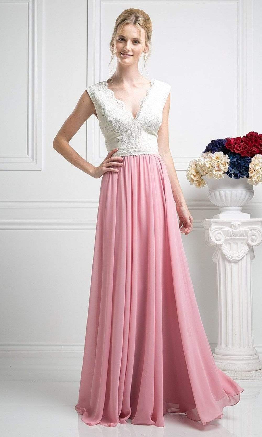 Cinderella Divine - Lace Scalloped V-neck A-line Dress - view 5