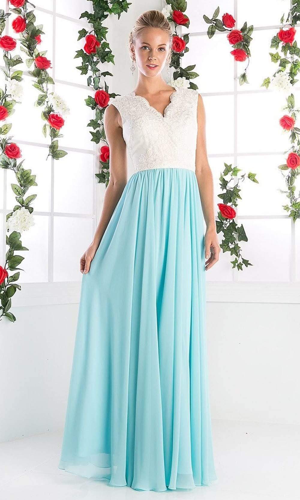 Cinderella Divine - Lace Scalloped V-neck A-line Dress - view 7
