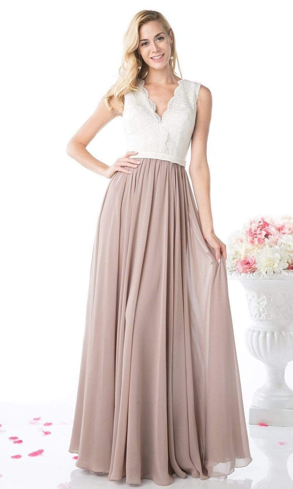 Cinderella Divine - Lace Scalloped V-neck A-line Dress - view 11